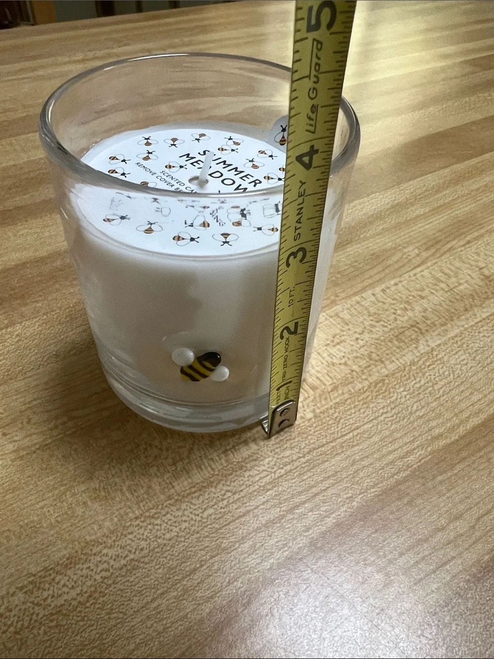 #2683* “4x4” Bee Accent White Glass Candle - Picture 4 of 16